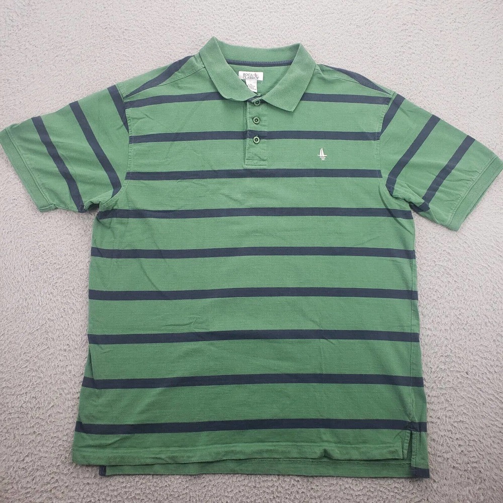 Boca Classics Shirt Mens XL Green Blue Striped Casual‎ Polo Golf Boat Sailing